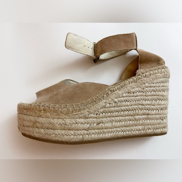 New Soludos Suede Beige Espadrille Wedge Sandals Boho Resortwear Vacation - Picture 1 of 8
